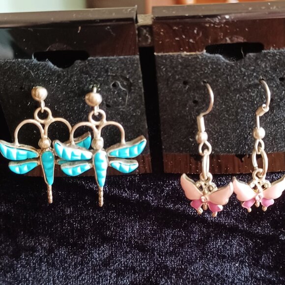 Two Pair  One DragonFly &  One Butterfly  Earrings - Picture 1 of 5